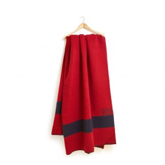 Vlněná deka extra silná červená s černými pruhy 160 x 220 cm