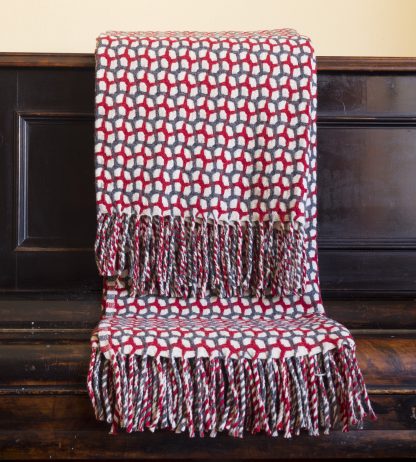 Vlněná merino deka Burel Gathering - červeno šedá 130 x 180 cm