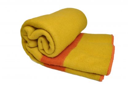 Vlněná deka extra silná žlutá s oranžovými pruhy 160 x 220 cm