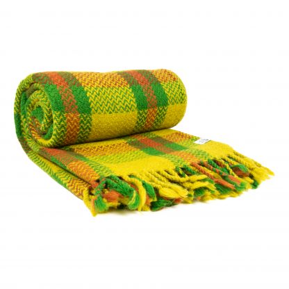 Vlněná deka vlnky zeleno-žlutá 150 x 200 cm