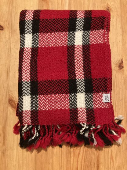 Vlněná deka vlnky červeno-bílo-černá 150 x 200 cm