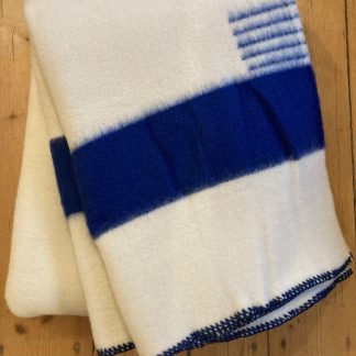 Vlněná deka extra silná bíla s modrým pruhem 160 x 220 cm
